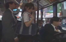 Asian teen schoolgirl gets bukkake in bus